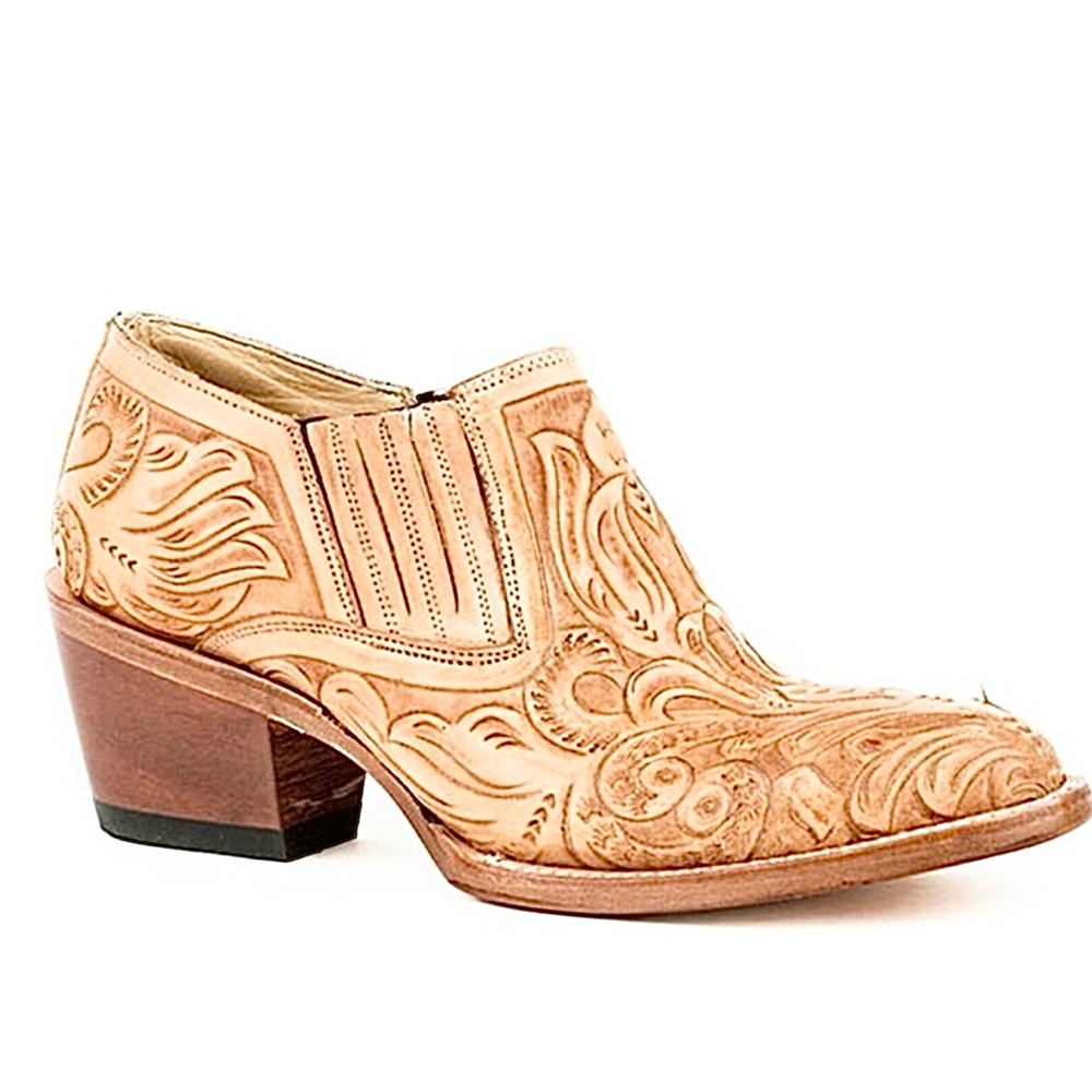 Stetson Brown Tooled Leather Western Cowgirl Ankle Boots Sz 10